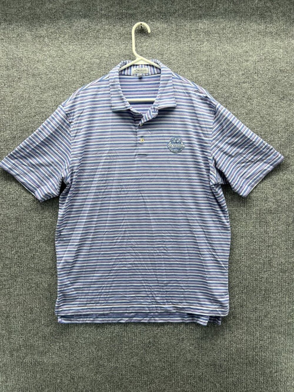 Peter Millar Polo Shirt Men Large Blue Striped Summer Comfort PGA National Golf